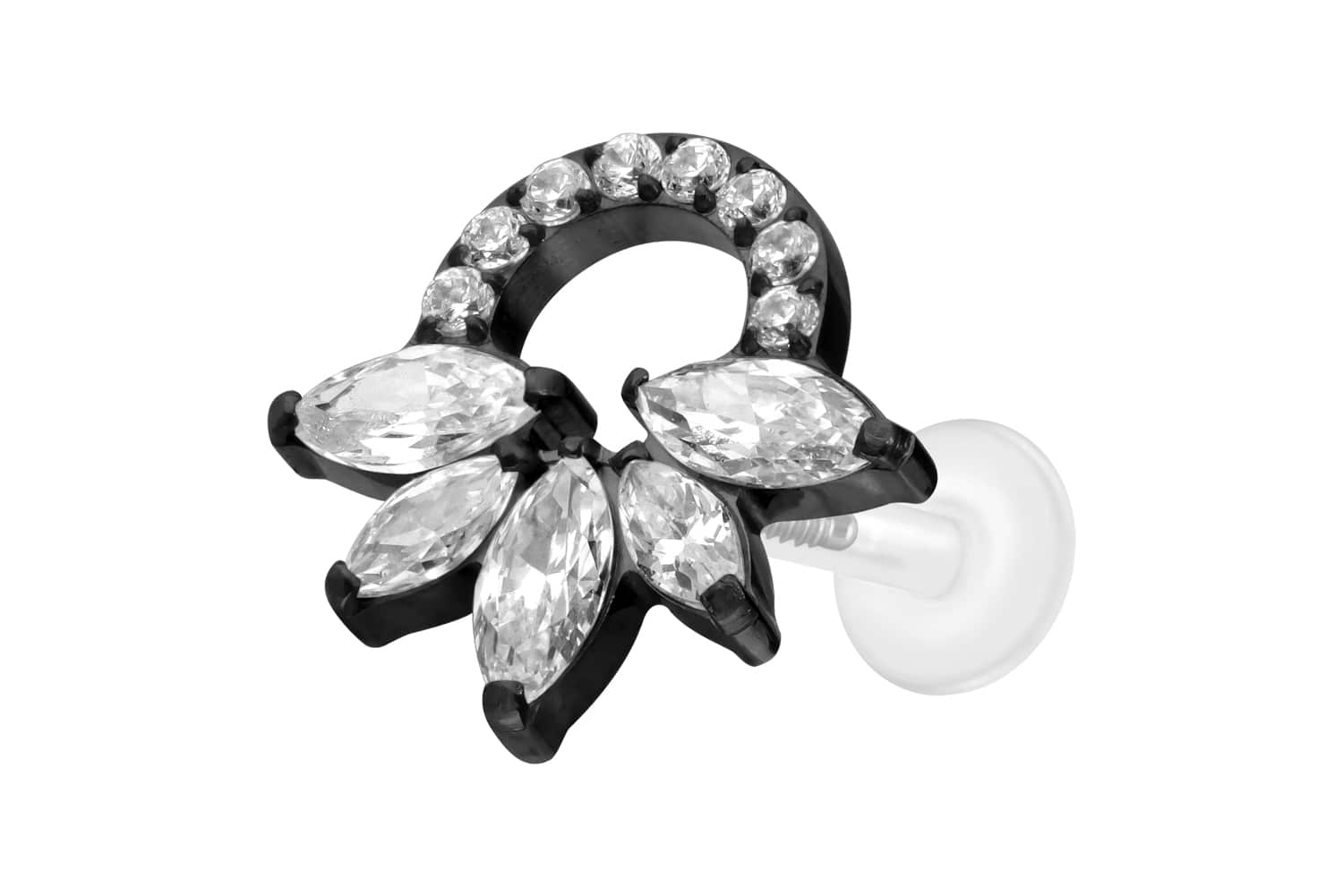 PTFE Labret Piercing mit Innengewinde + Titan-Aufsatz KRISTALLRASSEL